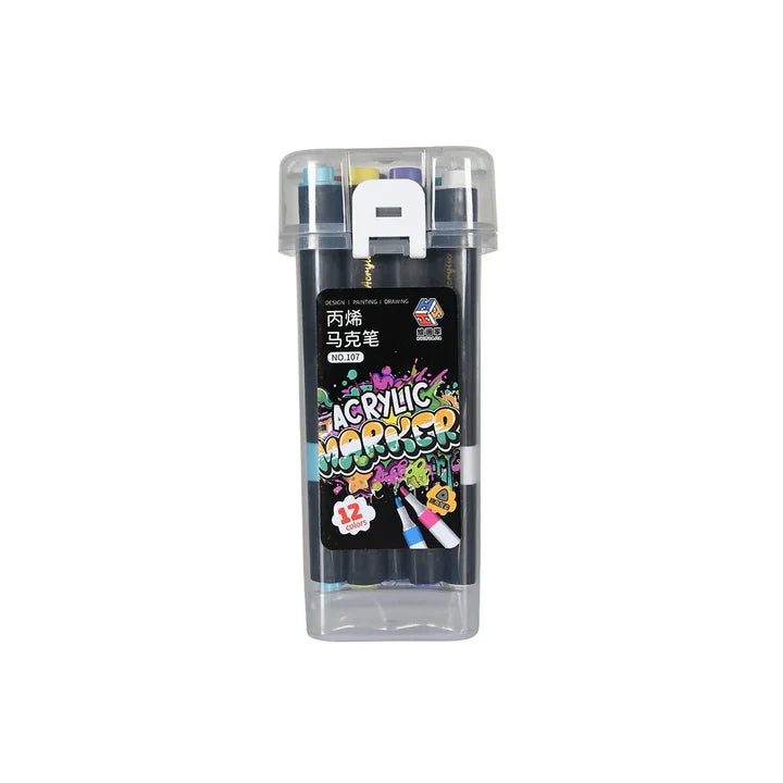 Keep Smiling 12-Piece Dual-Tip Acrylic Markers – Multi-Surface Magic for Artists & Crafters!
