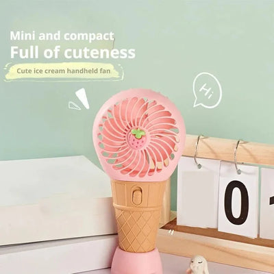 Keep Smiling Tropical Fruits Cone Ice Cream Fan – Portable Handheld Cooler!