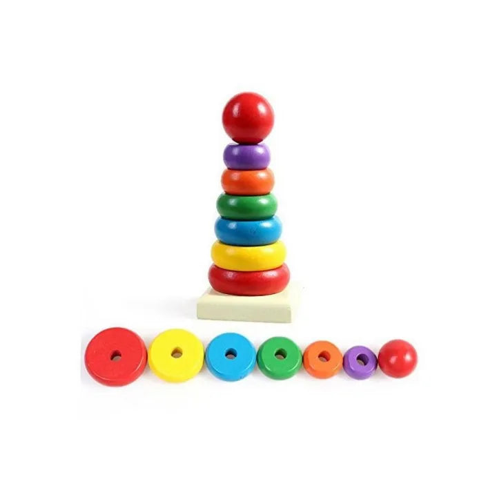Keep Smiling Rainbow Wooden Stacking Ring Tower – Montessori Educational Toy for Toddlers!