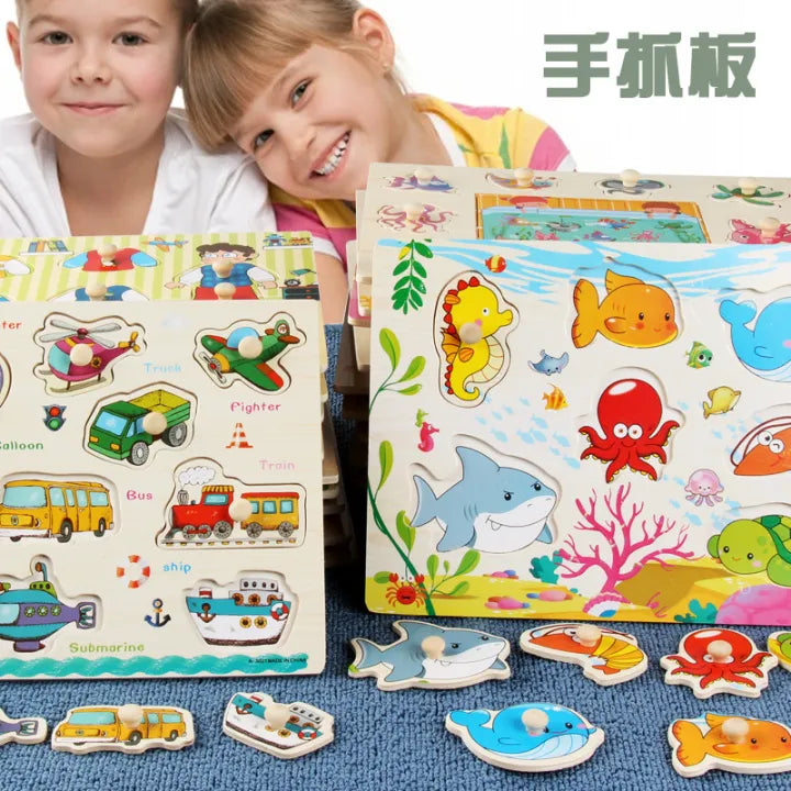 Keep Smiling Mushroom Nail Grab Puzzle Board – Montessori Wooden Toy for Early Learning!