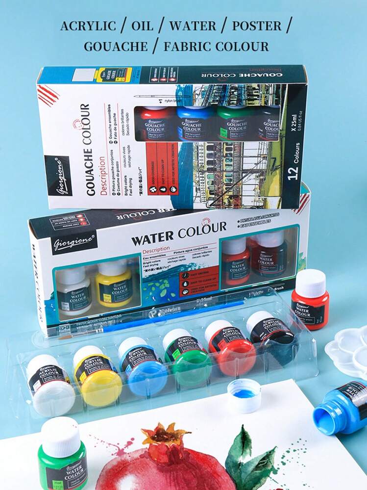Multi-Surface Paint Set – 6/12 Colors for Watercolor, Acrylic, Gouache, Glass & Textile!