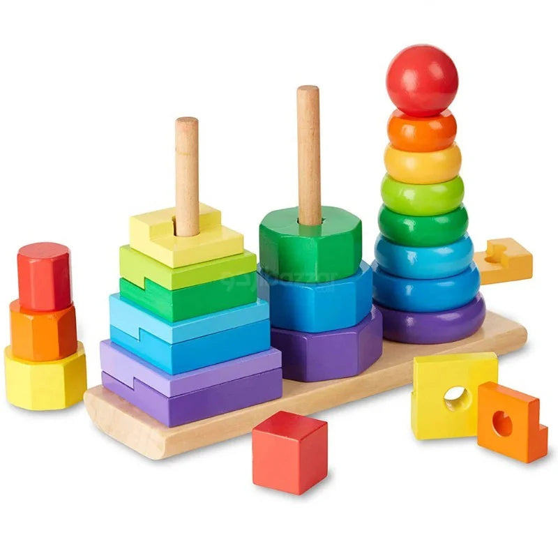 Keep Smiling Wooden Three-Column Rainbow Tower – 411 Educational Sorting Toy for Toddlers!