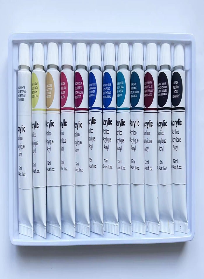 Acrylic Color Set – 12 Vibrant Tubes (12ml) for Art Painting!