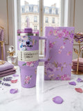 Floral Stanley Style Quencher Tumbler 40oz – Lavender Blossom Stainless Steel Travel Mug with Handle