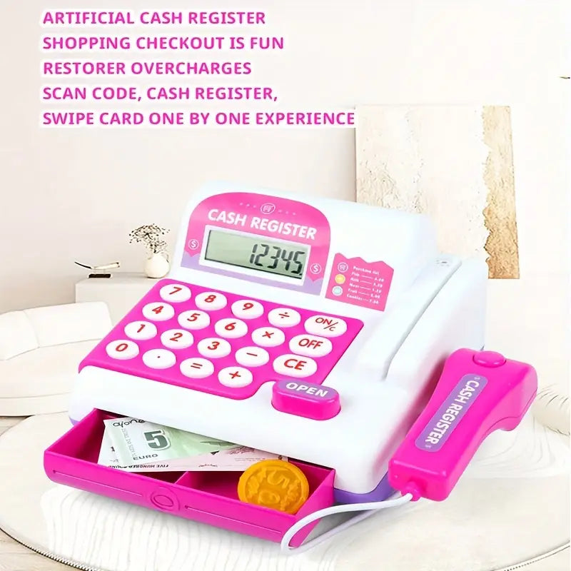 Kids Cash Register Toy - Supermarket Play Set with Scanner, Card Swiper & Play Money - Educational Role-Play Gift for Toddlers & Girls (Ideal for Winter & New Year Gifts)