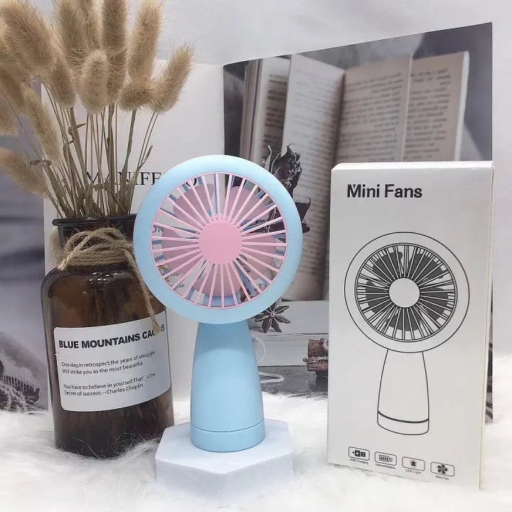 Keep Smiling USB Rechargeable Mini Fan – Portable Fan with LED Circle Light for Travel & Home!