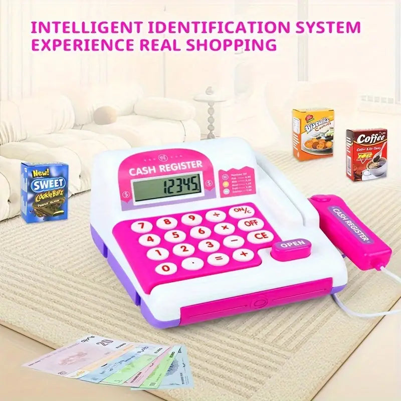 Kids Cash Register Toy - Supermarket Play Set with Scanner, Card Swiper & Play Money - Educational Role-Play Gift for Toddlers & Girls (Ideal for Winter & New Year Gifts)