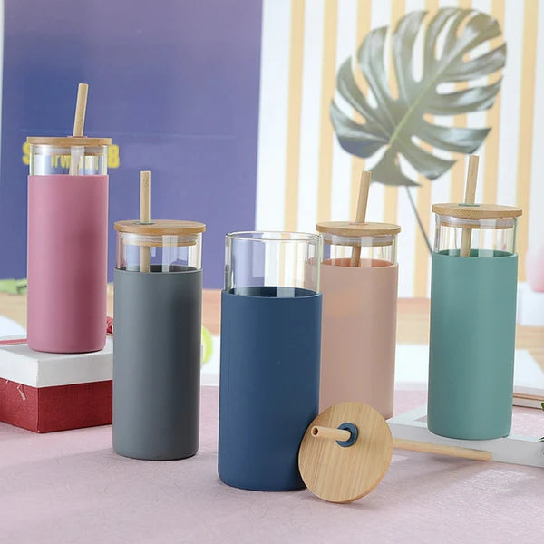 Colored Peach Tumbler Glass - Water Bottle / Sipper Cup