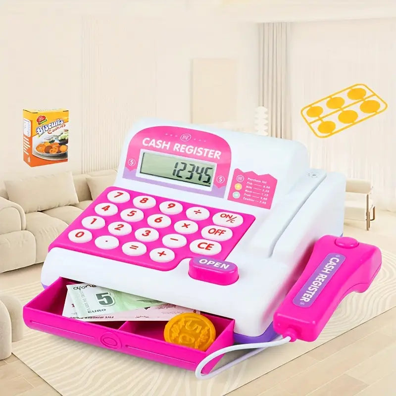 Kids Cash Register Toy - Supermarket Play Set with Scanner, Card Swiper & Play Money - Educational Role-Play Gift for Toddlers & Girls (Ideal for Winter & New Year Gifts)
