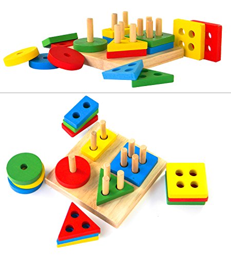 Wooden 4-Shape Sorter Toy – Multicolor Geometric Learning for Toddlers!