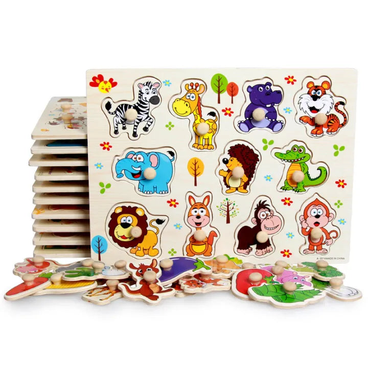 Keep Smiling Mushroom Nail Grab Puzzle Board – Montessori Wooden Toy for Early Learning!