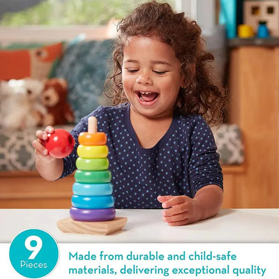 Keep Smiling Rainbow Wooden Stacking Ring Tower – Montessori Educational Toy for Toddlers!