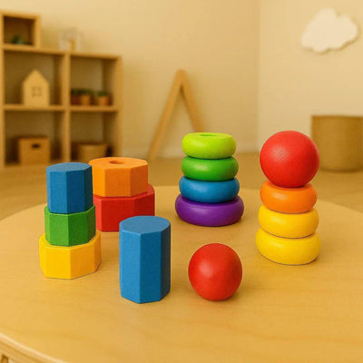 Keep Smiling Wooden Montessori Twin Stacking Ring Tower – Multicolor Educational Toy for Toddlers!