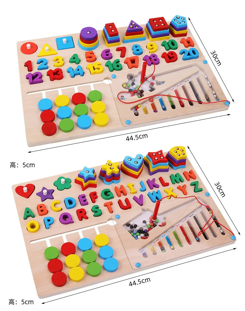 Wooden Multifunctional Sorting Set – 408-Piece Magnetic Beads & Alphabet Learning Kit!
