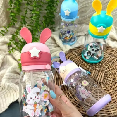 Keep Smiling Cartoon Kids Sipper Water Bottle – 600ML BPA-Free, Portable Straw Bottle for School & Outdoor!