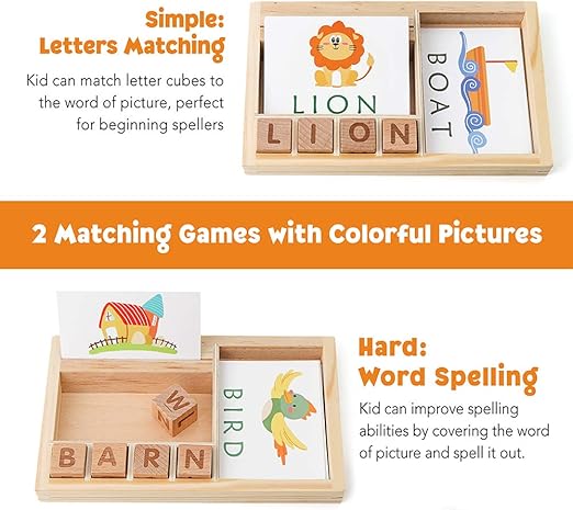 Wooden Spelling Game – Montessori ABC Learning Toy with Flash Cards!