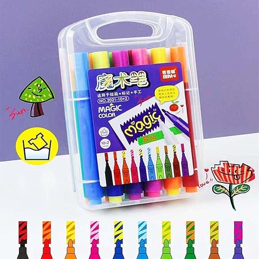 Magic Color-Changing Marker Pens – 12-Piece Set for 3D Lettering & Secret Messages!