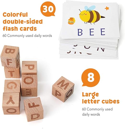 Wooden Spelling Game – Montessori ABC Learning Toy with Flash Cards!