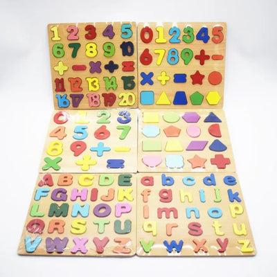 4-in-1 Wooden Learning Board – Letters, Numbers, Shapes & Puzzles for Kids!