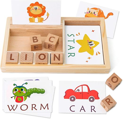 Wooden Spelling Game – Montessori ABC Learning Toy with Flash Cards!