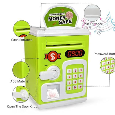 Money Safe for Kids with Fingerprint Sensor - Educational Savings Bank with Digital Lock & Password Protection