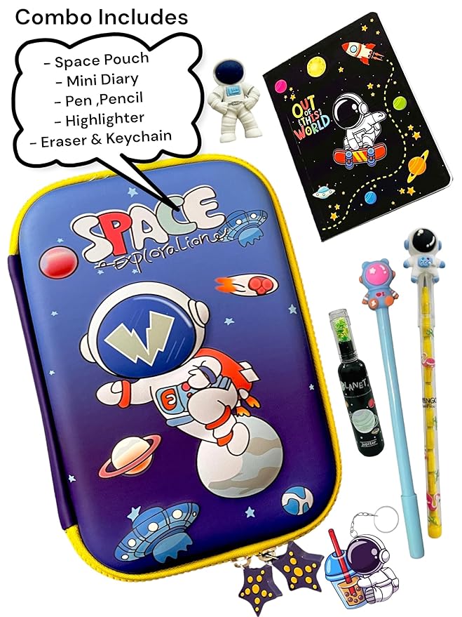 Keep Smiling Astronaut 3D Hardtop Pencil Case – 7-in-1 Space-Themed School Supply Kit!