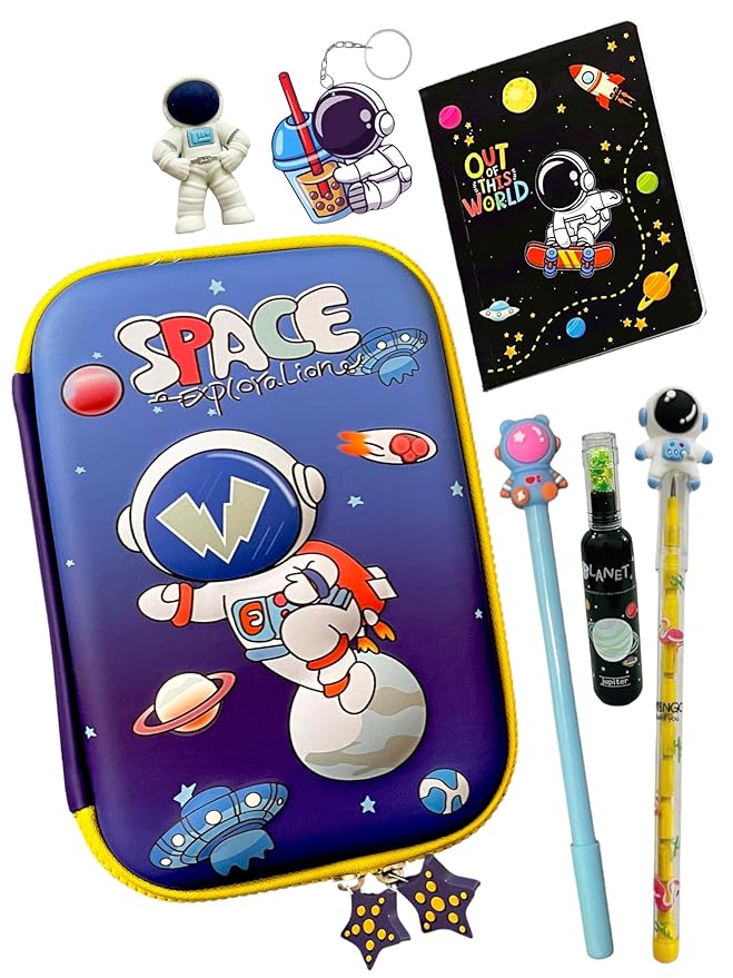 Keep Smiling Astronaut 3D Hardtop Pencil Case – 7-in-1 Space-Themed School Supply Kit!