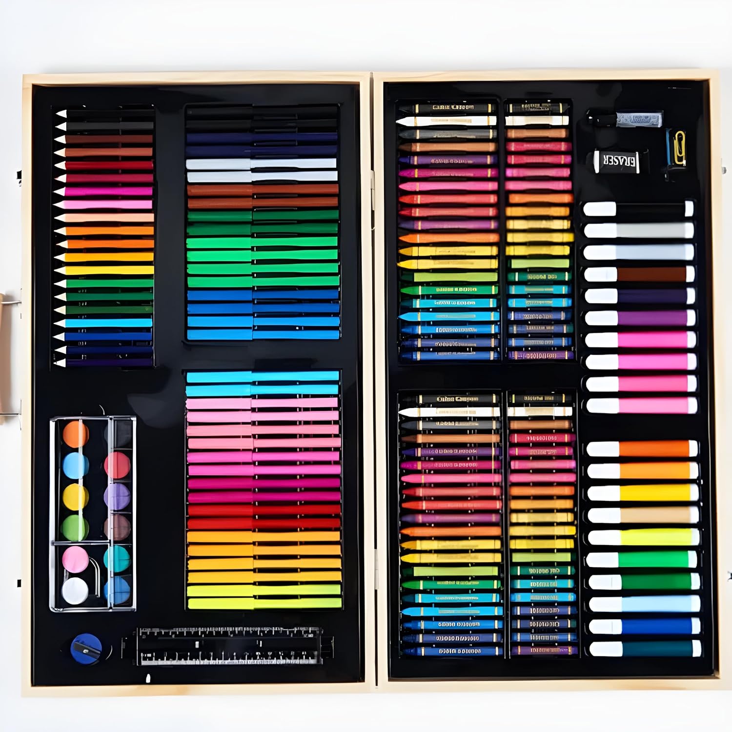 Deluxe 220-Piece Art & Craft Mega Set with Wooden Case – All-in-One Drawing & Painting Kit for Kids