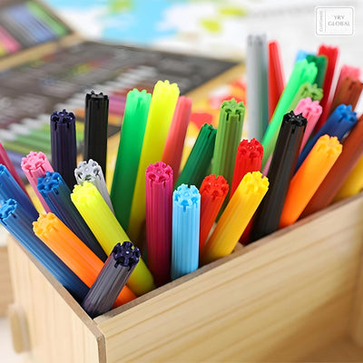 Deluxe 220-Piece Art & Craft Mega Set with Wooden Case – All-in-One Drawing & Painting Kit for Kids