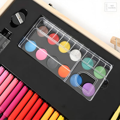 Deluxe 220-Piece Art & Craft Mega Set with Wooden Case – All-in-One Drawing & Painting Kit for Kids