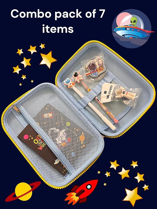 Keep Smiling Astronaut 3D Hardtop Pencil Case – 7-in-1 Space-Themed School Supply Kit!