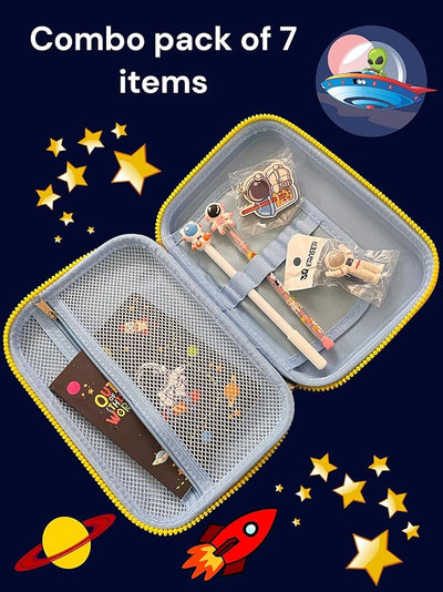 Keep Smiling Astronaut 3D Hardtop Pencil Case – 7-in-1 Space-Themed School Supply Kit!