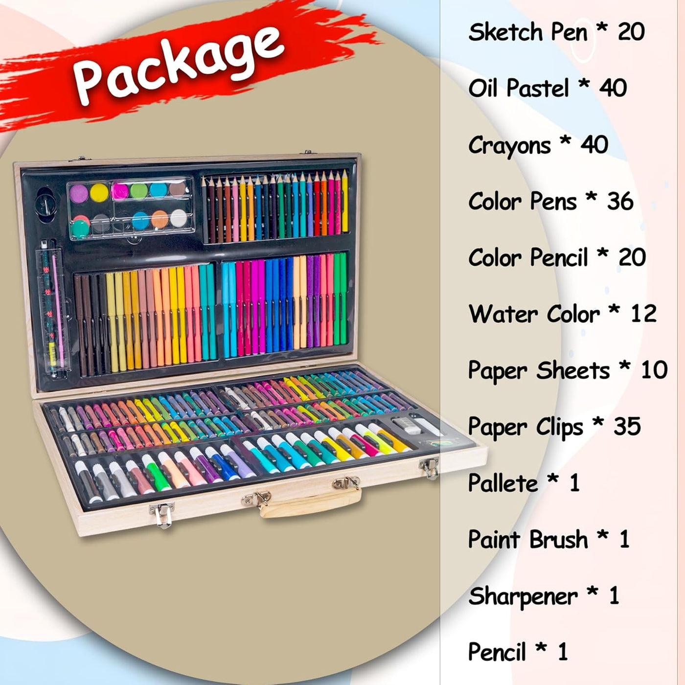 Deluxe 220-Piece Art & Craft Mega Set with Wooden Case – All-in-One Drawing & Painting Kit for Kids