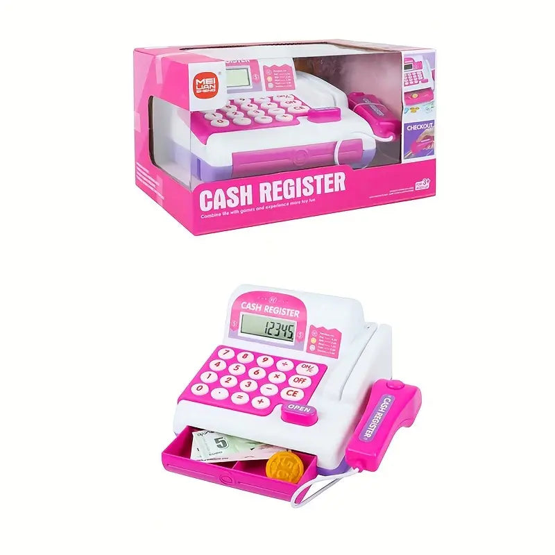 Kids Cash Register Toy - Supermarket Play Set with Scanner, Card Swiper & Play Money - Educational Role-Play Gift for Toddlers & Girls (Ideal for Winter & New Year Gifts)