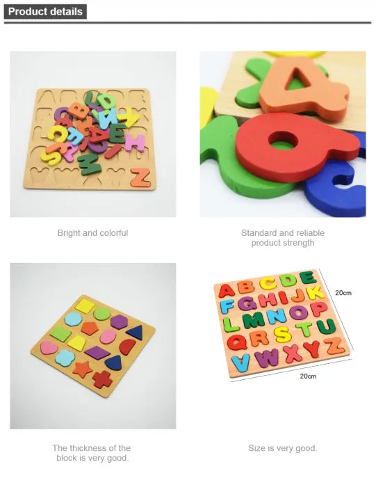 4-in-1 Wooden Learning Board – Letters, Numbers, Shapes & Puzzles for Kids!