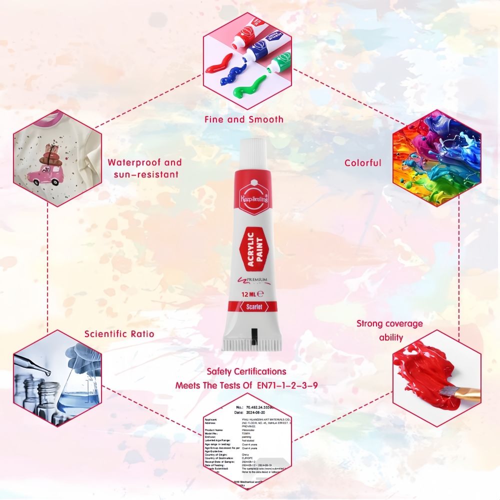 Smiling 12 Colors 12ml Artist Painting Waterproof Non-Fading Fabric Color Paint Set for Clothes