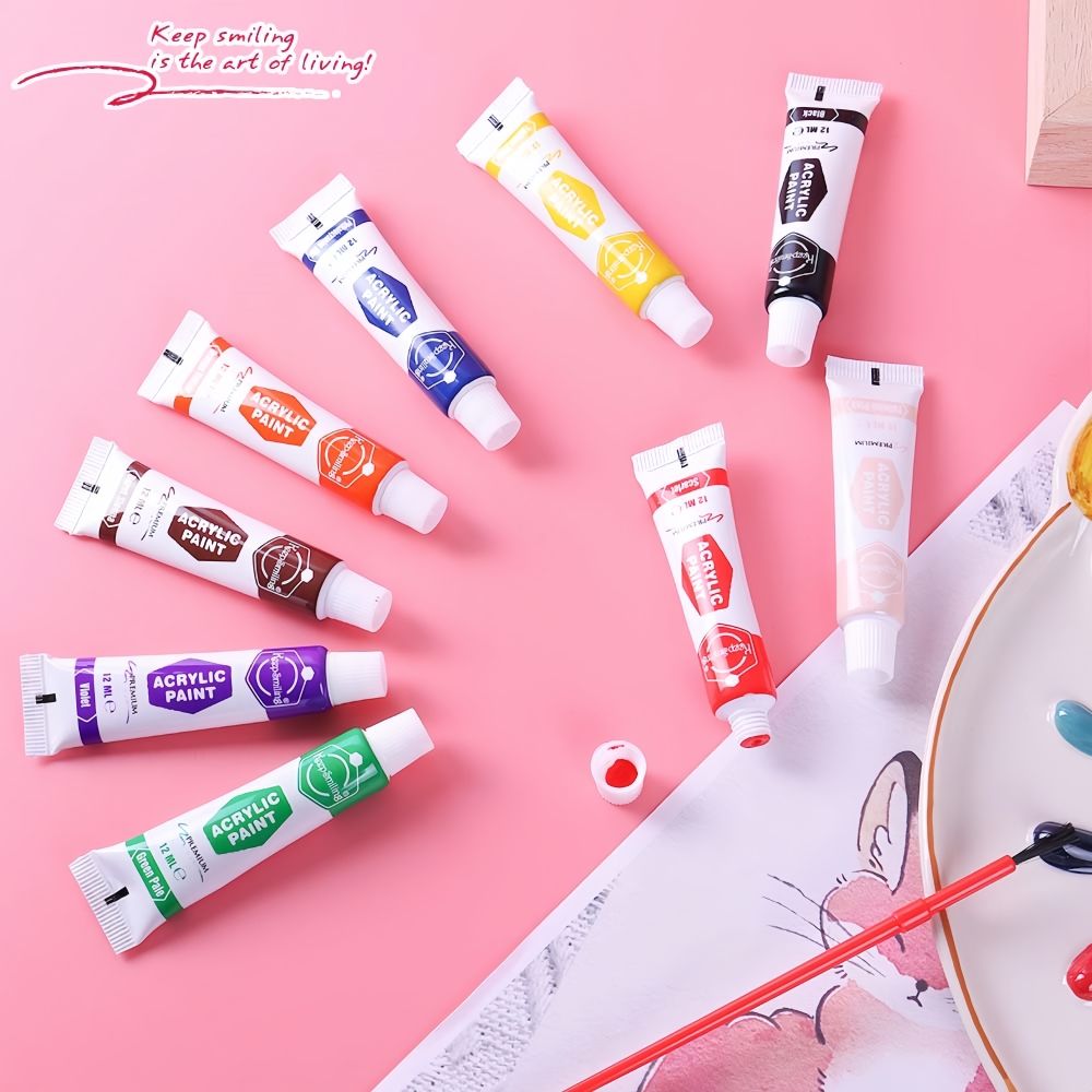 Smiling 12 Colors 12ml Artist Painting Waterproof Non-Fading Fabric Color Paint Set for Clothes