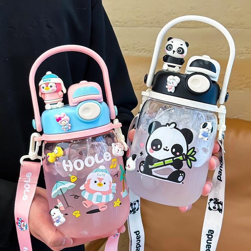1000ml Cartoon Water Bottle – Double Straw Portable Bottle for Kids!