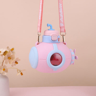 Keep Smiling Submarine-Shaped Water Bottle – 1L Cute Plastic Bottle with Straw for Kids!