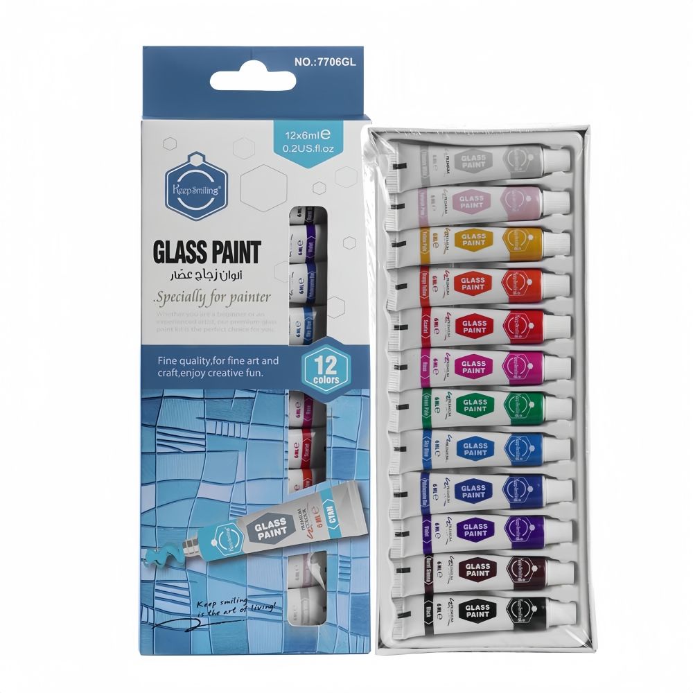 Keep Smiling Glass Painting Set – 12 Vibrant 6ml Tubes for Stunning Waterproof Art!