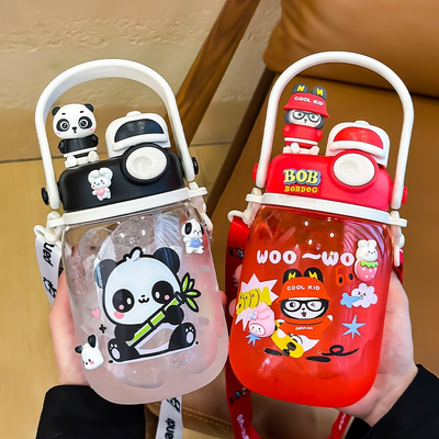 1000ml Cartoon Water Bottle – Double Straw Portable Bottle for Kids!