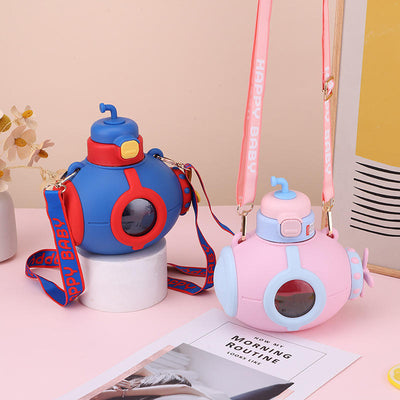 Keep Smiling Submarine-Shaped Water Bottle – 1L Cute Plastic Bottle with Straw for Kids!