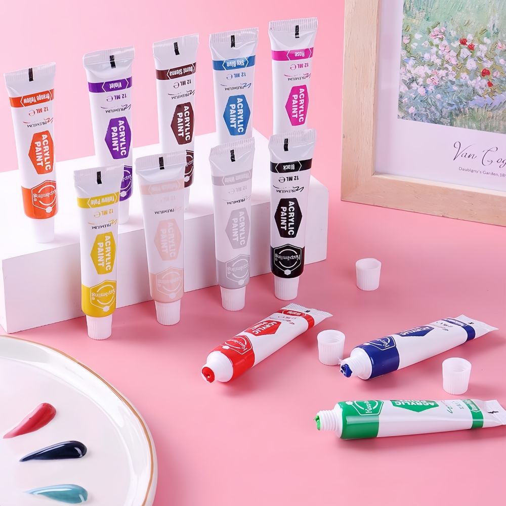 Smiling 12 Colors 12ml Artist Painting Waterproof Non-Fading Fabric Color Paint Set for Clothes