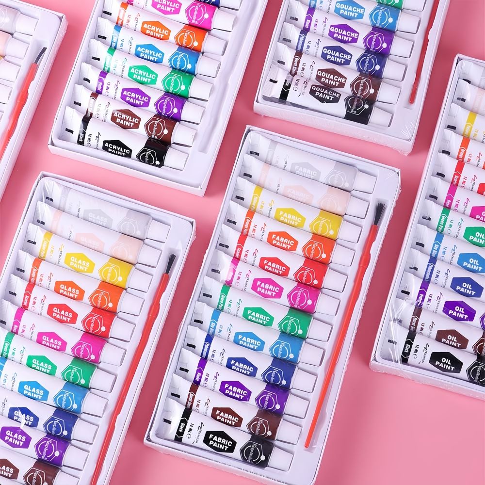 Smiling 12 Colors 12ml Artist Painting Waterproof Non-Fading Fabric Color Paint Set for Clothes