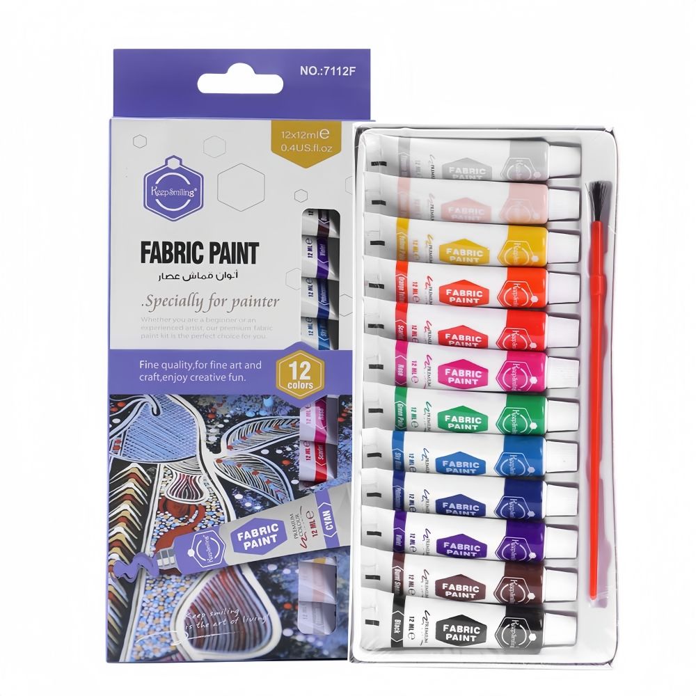 Smiling 12 Colors 12ml Artist Painting Waterproof Non-Fading Fabric Color Paint Set for Clothes