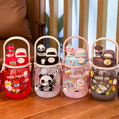 1000ml Cartoon Water Bottle – Double Straw Portable Bottle for Kids!