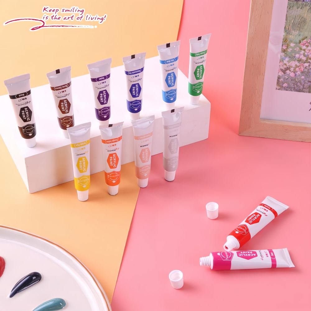 Keep Smiling Glass Painting Set – 12 Vibrant 6ml Tubes for Stunning Waterproof Art!