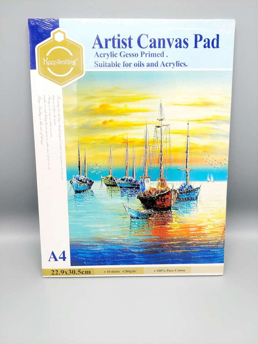 Keep Smiling Artist Canvas Pad – A4 Size, Gesso-Primed, 10 Sheets for Acrylic & Oil Painting!