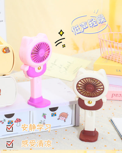 Keep Smiling 2025 Cartoon Kitten Fan – USB Charging, 3-Speed Desktop & Handheld Fan!