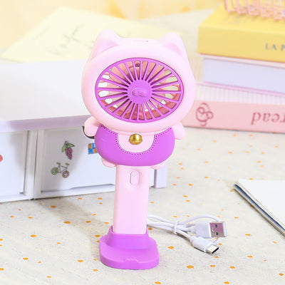 Keep Smiling 2025 Cartoon Kitten Fan – USB Charging, 3-Speed Desktop & Handheld Fan!